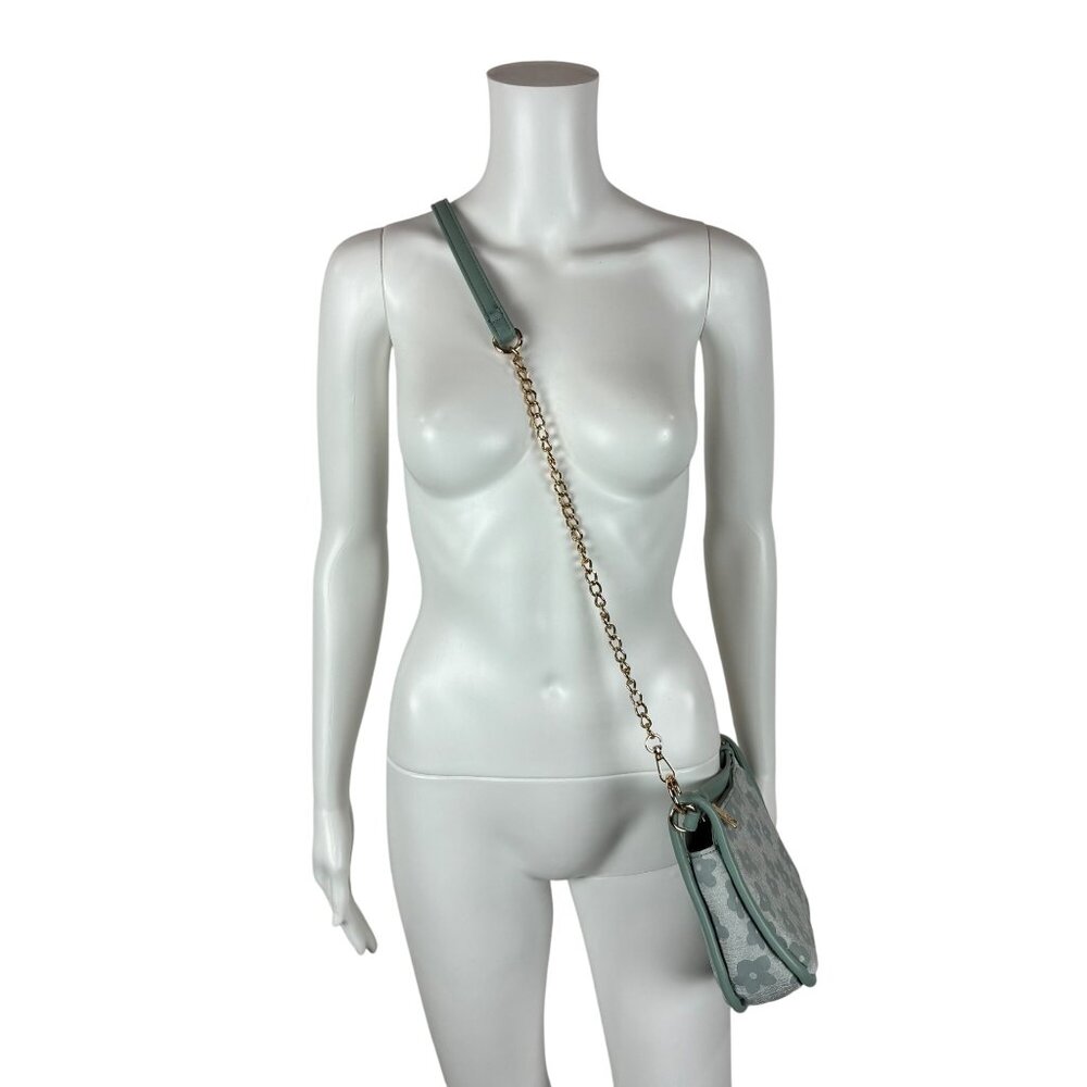 Every Hour Floral Crossbody Bag Aqua Faux Leather Gold Chain Strap Shoulder Hand - Picture 3 of 8